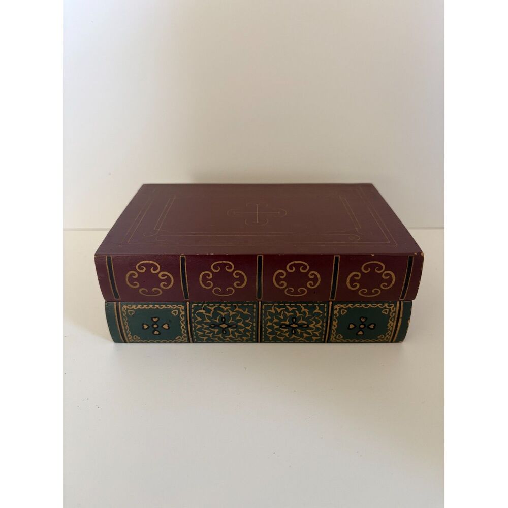 Vintage Faux Book Storage Box Wooden Decorative Hand Painted Library Old Money